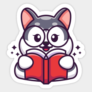 Cute husky reading book cartoon Sticker